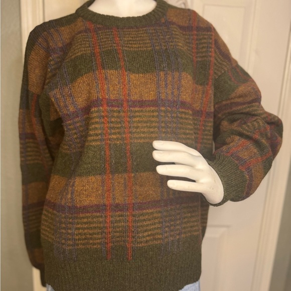VINTAGE Christopher Hayes Sweater Mens Size M Green Red Plaid Shetland Wool. - Picture 2 of 11